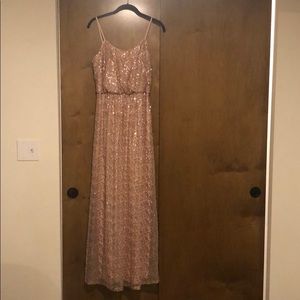 David’s Bridal rose gold sequin bridesmaid dress